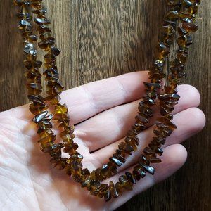 16 Inch 925 Sterling Silver Multiple Strands Of Orange Color Stone Chips Necklac